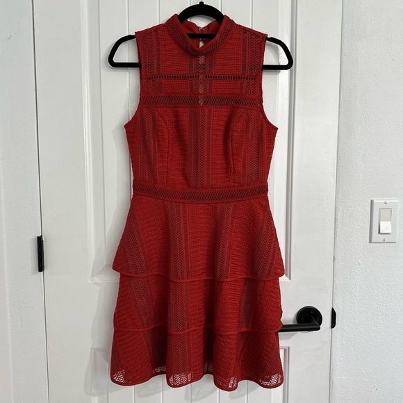 NWT Adelyn Rae Rust Orange Tiered High Neck Mini Dress - Picture 1 of 7